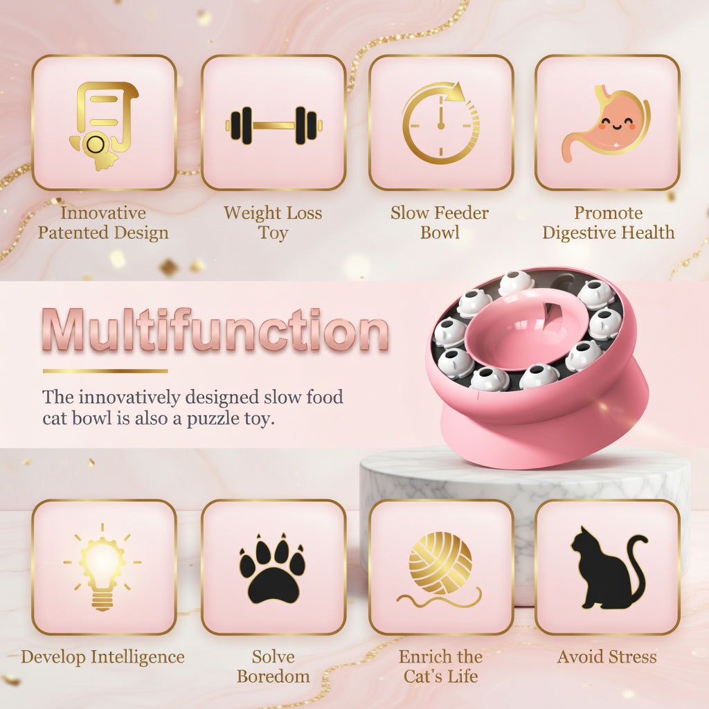 Rotating Puzzle Cat Bowl Toy — Interactive Food Dispenser