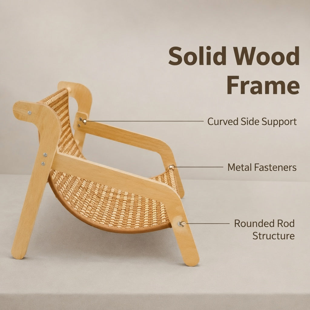 Raised Cooling Woven Cat Chair - Airy Sisal Seat, Natural Wood Frame Pet Furniture