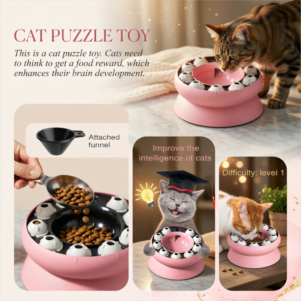 Rotating Puzzle Cat Bowl Toy — Interactive Food Dispenser